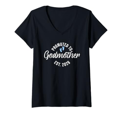 Damen Promoted to Godmother 2026 T-Shirt mit V-Ausschnitt von Promoted To Daddy and Mommy 2026