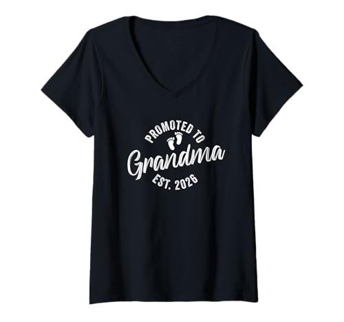 Damen Promoted to Grandma 2026 T-Shirt mit V-Ausschnitt von Promoted To Daddy and Mommy 2026