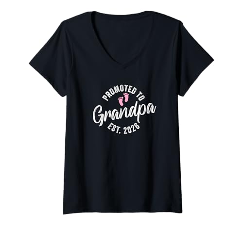 Damen Promoted to Grandpa 2026 T-Shirt mit V-Ausschnitt von Promoted To Daddy and Mommy 2026