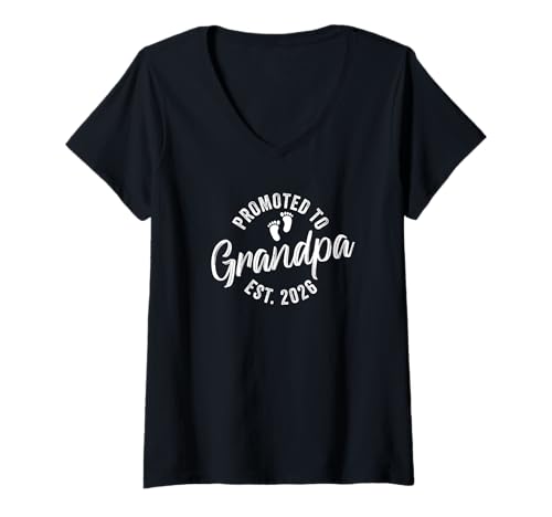 Damen Promoted to Grandpa 2026 T-Shirt mit V-Ausschnitt von Promoted To Daddy and Mommy 2026