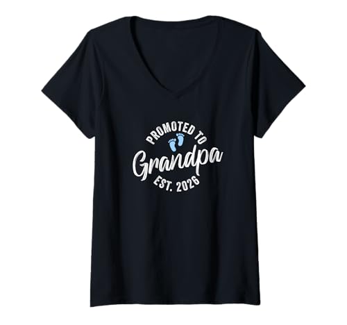 Damen Promoted to Grandpa 2026 T-Shirt mit V-Ausschnitt von Promoted To Daddy and Mommy 2026