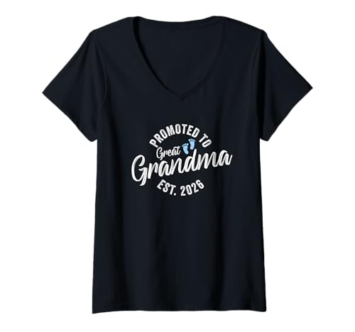 Damen Promoted to Great Grandma 2026 T-Shirt mit V-Ausschnitt von Promoted To Daddy and Mommy 2026