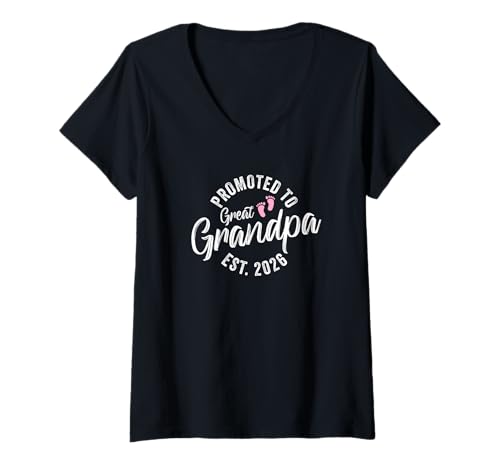 Damen Promoted to Great Grandpa 2026 T-Shirt mit V-Ausschnitt von Promoted To Daddy and Mommy 2026