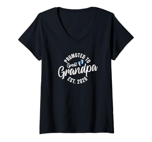 Damen Promoted to Great Grandpa 2026 T-Shirt mit V-Ausschnitt von Promoted To Daddy and Mommy 2026