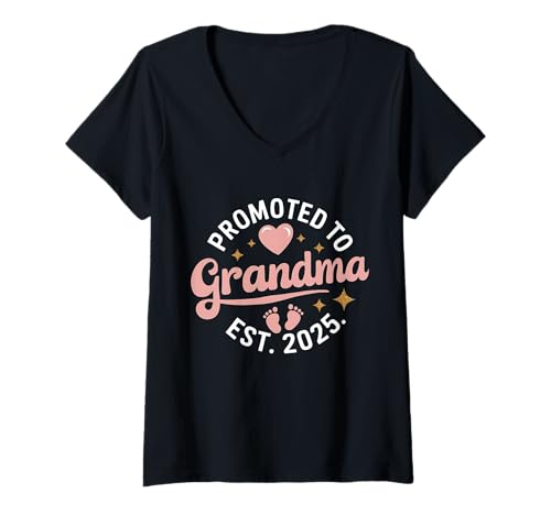 Damen Promoted To Grandma Est 2025 New Grandma Women Grandmother T-Shirt mit V-Ausschnitt von Promoted To Grandma Est 2025 New Grandma Tee
