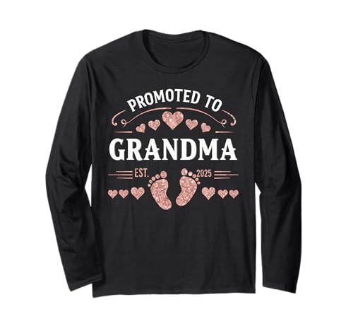 Promoted to Grandma EST 2025 Baby Feet Hearts Langarmshirt Promoted to Grandma EST 2025 Baby Feet Hearts Langarmshirt von Promoted to Grandma New Baby 2025 Design