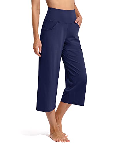 Promover Yogahose Damen Weites Bein Caprihose Damen Sommer Sommerhose Leicht 3/4 mit Taschen Sporthose Freizeithose von Promover