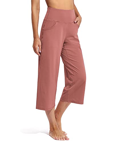 Promover Yogahose Damen Weites Bein Caprihose Damen Sommer Sommerhose Leicht 3/4 mit Taschen Sporthose Freizeithose von Promover