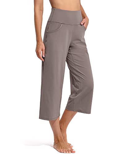 Promover Yogahose Damen Weites Bein Caprihose Damen Sommer Sommerhose Leicht 3/4 mit Taschen Sporthose Freizeithose von Promover