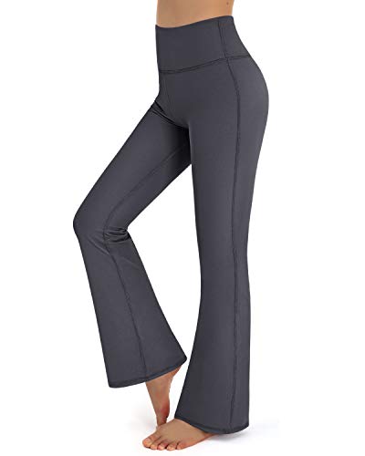 Promover Yogahose Damen Schlaghose Sporthose Lang Flared High Waist Leggings Bootcut Hose(Dunkelgrau,L) von Promover