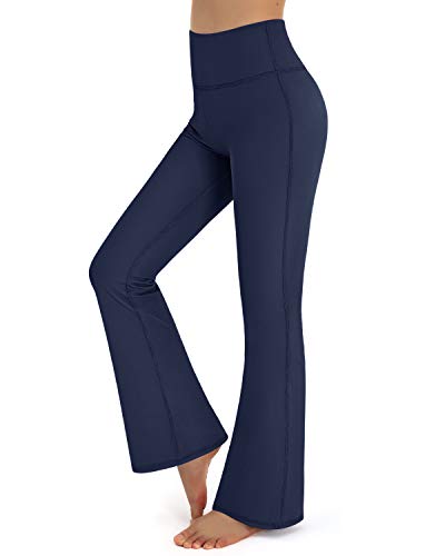 Promover Yogahose Damen Schlaghose Sporthose Lang Flared High Waist Leggings Bootcut Hose(Navy blau,M) von Promover