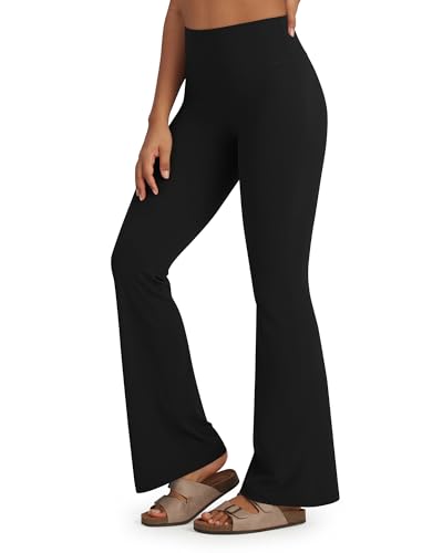 Promover Yogahose Damen Schlaghose Sporthose Lang Flared High Waist Leggings Bootcut Hose(Schwarz,L) von Promover