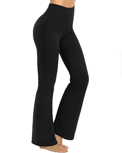 Promover Yoga Hosen Damen Stretch Mit Taschen Activewear-Hosen Trainieren Bootleg Schlaghose Bootcut Sporthose Fitness Hohe Taille Flare Hose Aktive Freizeit Jazzpants von Promover