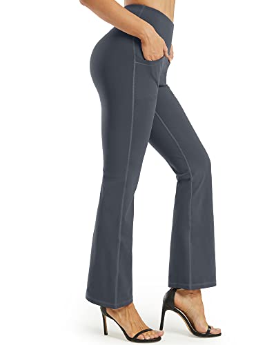 Promover Yogahose Damen Schlaghose Sporthose Lang Flared High Waist Leggings Bootcut Hose Mit Taschen(Tiefgrau-1,M) von Promover