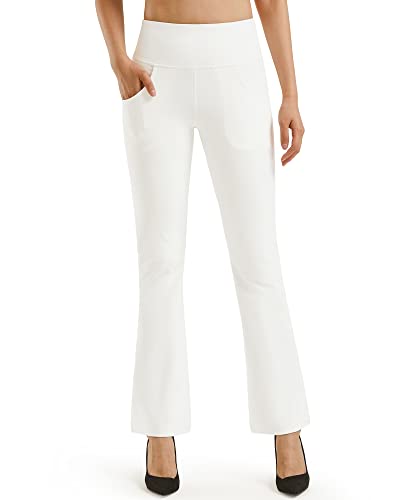 Promover Yogahose Damen Schlaghose Sporthose Lang Flared High Waist Leggings Bootcut Hose Mit Taschen(Weiß-1,M) von Promover