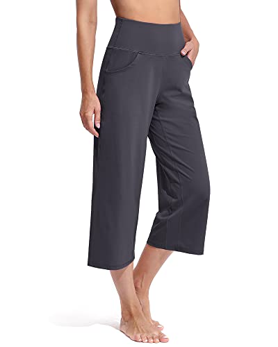 Promover Yogahose Damen Weites Bein Caprihose Damen Sommer Sommerhose Leicht 3/4 mit Taschen Sporthose Freizeithose von Promover