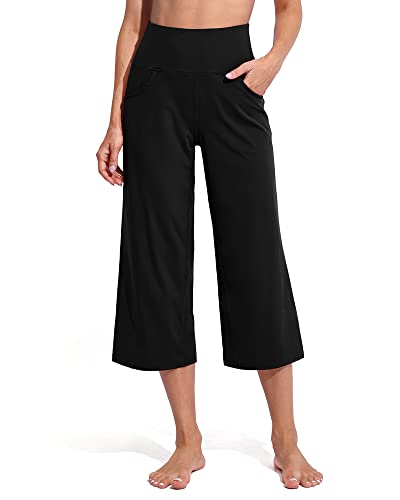 Promover Yogahose Damen Weites Bein Caprihose Damen Sommer Sommerhose Leicht 3/4 mit Taschen Sporthose Freizeithose von Promover