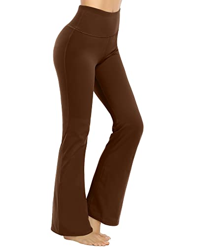 Promover Yogahose Damen Schlaghose Sporthose Lang Flared High Waist Leggings Bootcut Hose(Dunkelbraun,L) von Promover