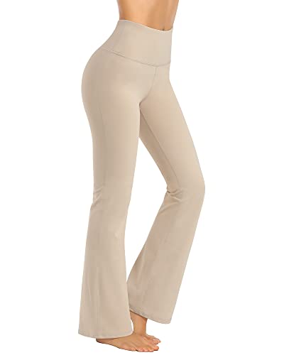 Promover Yogahose Damen Schlaghose Sporthose Lang Flared High Waist Leggings Bootcut Hose(Khaki,M) von Promover