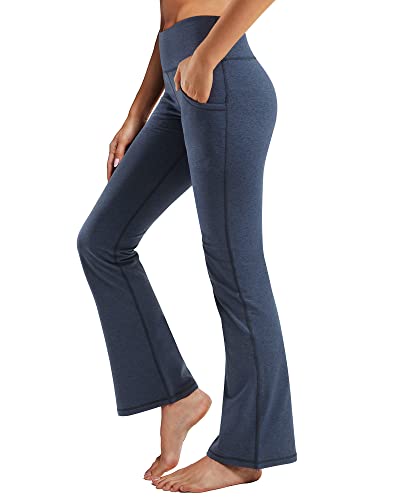 Promover Yoga Hosen Damen Stretch Mit Taschen Activewear-Hosen Trainieren Bootleg Schlaghose Bootcut Sporthose Fitness Hohe Taille Flare Hose Aktive Freizeit Jazzpants von Promover