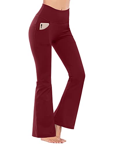 Promover Yoga Hosen Damen Stretch Mit Taschen Activewear-Hosen Trainieren Bootleg Schlaghose Bootcut Sporthose Fitness Hohe Taille Flare Hose Aktive Freizeit Jazzpants von Promover