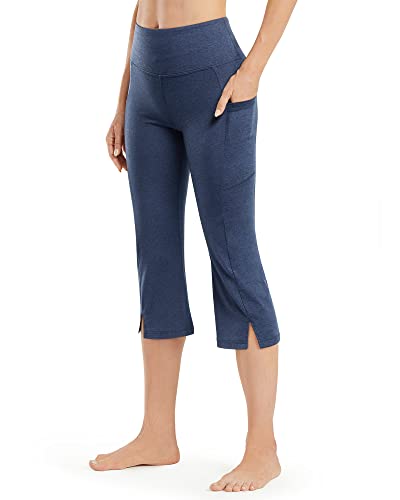 Promover Yogahose Damen 3/4 mit Taschen Caprihose Activewear Hosen Bootleg Schlaghose Bootcut Sporthose Hohe Taille Flare Hose Sommer Fitness Jazzpants von Promover