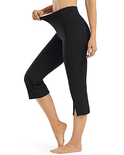 Promover Yogahose Damen 3/4 mit Taschen Caprihose Activewear Hosen Bootleg Schlaghose Bootcut Sporthose Hohe Taille Flare Hose Sommer Fitness Jazzpants von Promover