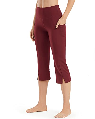 Promover Yogahose Damen 3/4 mit Taschen Caprihose Activewear Hosen Bootleg Schlaghose Bootcut Sporthose Hohe Taille Flare Hose Sommer Fitness Jazzpants von Promover