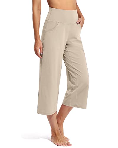 Promover Yogahose Damen Weites Bein Caprihose Damen Sommer Sommerhose Leicht 3/4 mit Taschen Sporthose Freizeithose von Promover