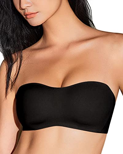 Prontiaduscire Trägerloser Bandeau-BH für Damen, Minimizer, unsichtbarer BH, T-Hemd, trägerlos, trägerlos, ohne Polsterung, Schwarz , M von Prontiaduscire