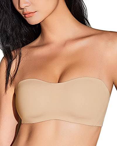 Prontiaduscire Trägerloser Bandeau-BH für Damen, Minimizer, unsichtbarer BH, T-Hemd, trägerlos, trägerlos, ohne Polsterung, beige, XS von Prontiaduscire