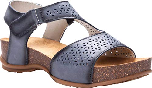 Propét Propét Phoebe Damen Riemchensandalen mit perforiertem Keilabsatz, Blau, 7 X-Wide von Propét