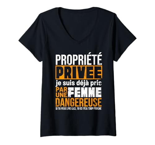 Damen Mann Paar Privateigentum eifersüchtige Frau Privateigentum T-Shirt mit V-Ausschnitt Damen Mann Paar Privateigentum eifersüchtige Frau Privateigentum T-Shirt mit V-Ausschnitt von Propriété Privée - Pris par une Femme Dangereuse