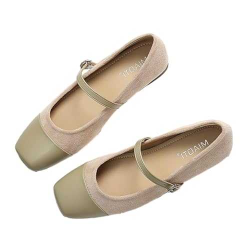Proptmina UZUJBAA Mary Jane Damen-Ballerinas aus Wildleder, flache Schnalle, quadratische Zehenkappe, klassisch, elegant, bequem, zum Reinschlüpfen, weich, Arbeit, Freizeit, flache Schuhe, aprikose von Proptmina