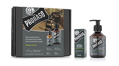 Proraso Bartpflege-Set für Männer Cypress & Vetyver (Duo-Set), Luxuriöses Bartpflege-Geschenkset mit feuchtigkeitsspendendem Bartshampoo und Bartöl, Made in Italy von Proraso