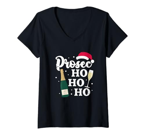 Damen Prosec Ho Ho Ho Lustiger Presecco Weihnachtsurlaub T-Shirt mit V-Ausschnitt von Prosec Ho Ho Ho Prosecco Apparel Co