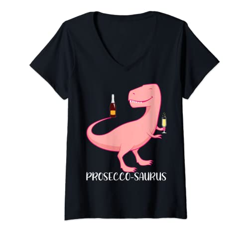 Damen Presecco-saurus Prosecco Drinking Dinosaurier Wine T Shirt T-Shirt mit V-Ausschnitt Damen Presecco-saurus Prosecco Drinking Dinosaurier Wine T Shirt T-Shirt mit V-Ausschnitt von Prosecco Shirts for Women