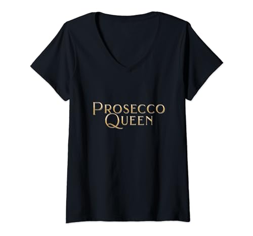Damen Prosecco Queen Elegantes Damen Shirt T-Shirt mit V-Ausschnitt von Prosecco & Sektgenuss Apparel