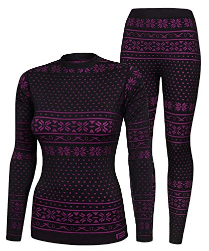 Prosske Damen Seamless Funktionsunterwäsche Thermo Snowflake Set Thermounterwäsche Skiunterwäsche Atmungsaktiv (schwarz-violett, L/XL) von Prosske
