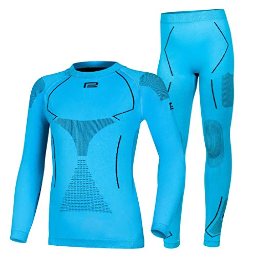 Prosske Kinder Seamless Funktionsunterwäsche Thermo Xtreme 2.0 Set Thermounterwäsche Skiunterwäsche Atmungsaktiv (blau-schwarz, 140-158 cm) von Prosske