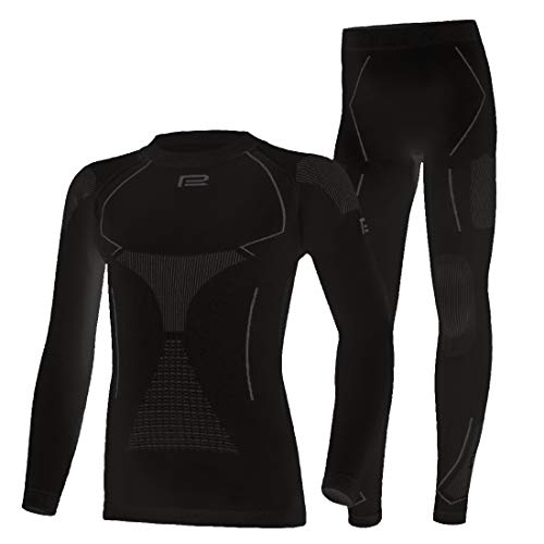Prosske Kinder Seamless Funktionsunterwäsche Thermo Xtreme 2.0 Set Thermounterwäsche Skiunterwäsche Atmungsaktiv Mädchen Jungen (schwarz-grau, 140-158 cm) von Prosske