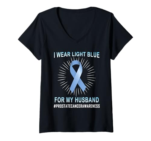 Damen Hellblaues Band für Prostatakrebs-Bewusstsein für Meinen Ehemann T-Shirt mit V-Ausschnitt Damen Hellblaues Band für Prostatakrebs-Bewusstsein für Meinen Ehemann T-Shirt mit V-Ausschnitt von Prostate Cancer Awareness Shirts