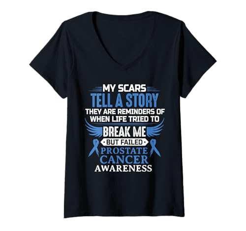 Damen Prostatakrebs Bewusstsein Survivor Ribbon Herren Damen Bekleidung T-Shirt mit V-Ausschnitt von Prostate Cancer Awareness Survivor Support Apparel