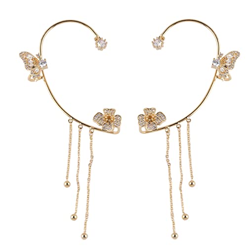 Prosy 1 Pair Kristall Blume Wrap Around Ohrringe ohne Pierced Ear Clip Bling Schmetterling Weihnachtsbaum Ohrringe Schmuck für Frauen und Mädchen (Gold 3) von Prosy