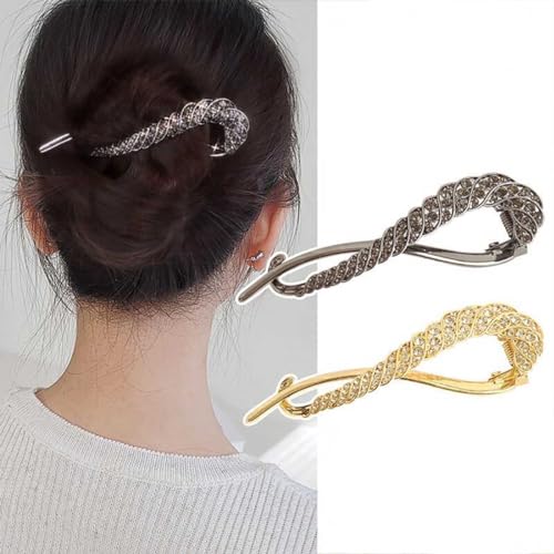 Prosy 2 Stück Zirkon Twist Haarspangen Gold Schwarz Koreanische Haarspange Kristall Dekorative Haarschmuck für Frauen und Mädchen von Prosy