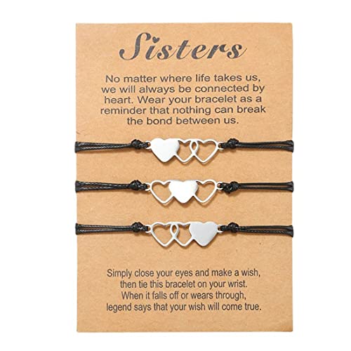 Prosy 3PCS Simple Black Sister Armbänder Heart Wax Line Geflochtenes Armband Bester Freund Hand Zubehör für Frauen und Mädchen von Prosy