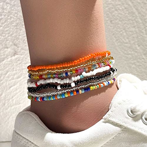 Prosy Beach 7 bunte Perlen-Fußkettchen, Boho-Fußkettchen, Sommerfußschmuck, Accessoires für Damen und Mädchen von Prosy