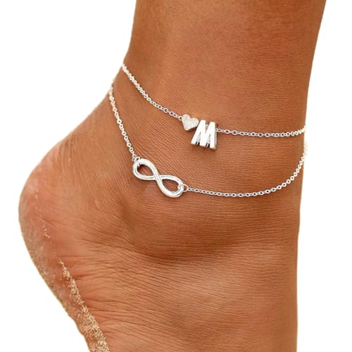 Prosy Beach Heart Fußkettchen Silber Lucky 8 Fußkettchen Kette Fußschmuck Einstellbar für Frauen Mädchen von Prosy