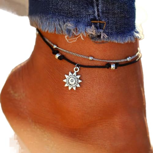 Prosy Beach Sonnenblume Fußkettchen gewebt Perlen Knöchel Armbänder Kette Fuß Schmuck Einstellbar für Frauen Mädchen von Prosy