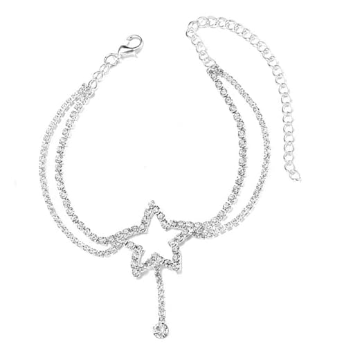 Prosy Beach Star Schmetterling Kristall Fußkettchen Silber Knöchel Armband Liebe Herz Sommer Fuß Schmuck Zubehör für Frauen und Mädchen (C) von Prosy